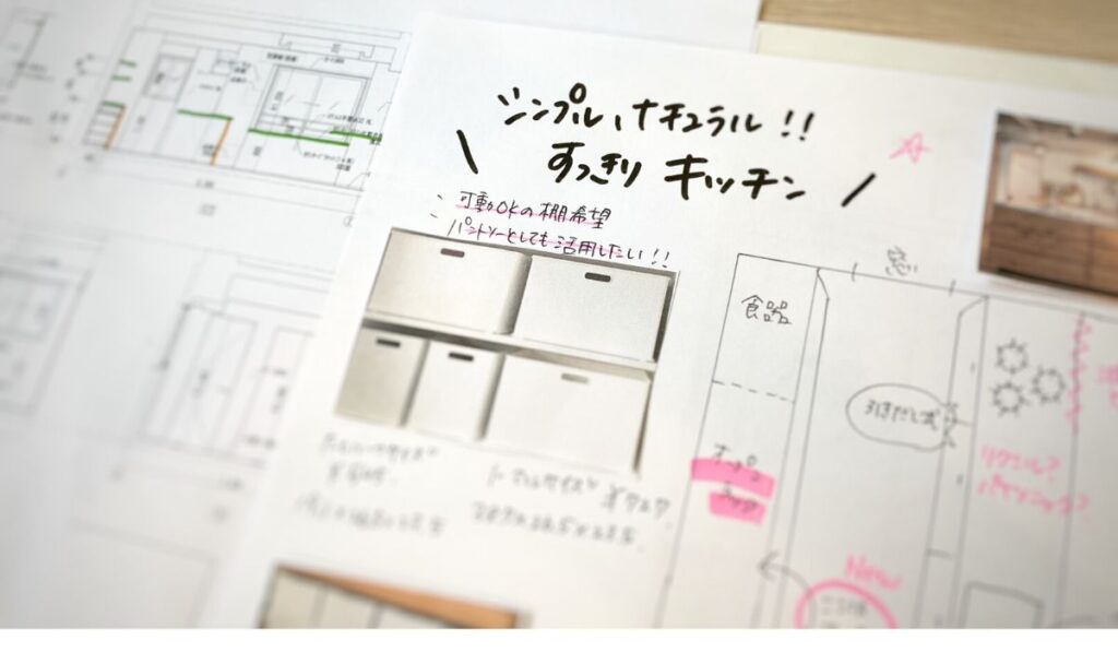 キッチンなどの参考写真をはったA4の用紙(イメージ図)